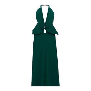 ZARA WOMAN Pantsuit Halter Sleeveless Ruffle Evening Holiday Dress Green Small